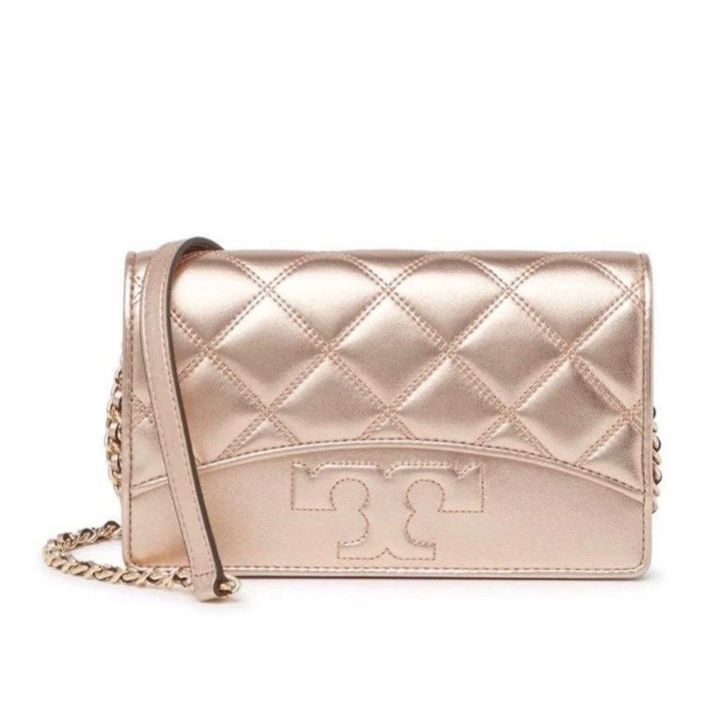 Tory Burch Savanna Chain Flat Wallet Rose Gold crossbody Bag